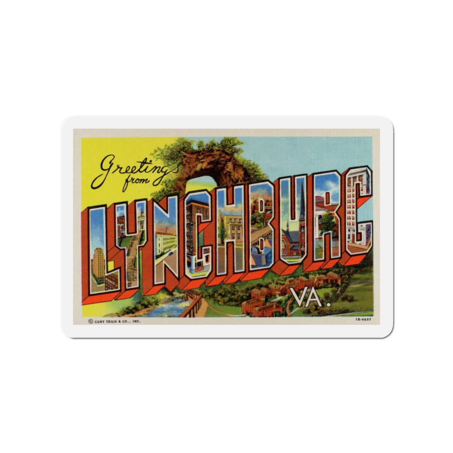 Greetings From Lynchburg VA (Greeting Postcards) Die-Cut Magnet-3" x 3"-The Sticker Space