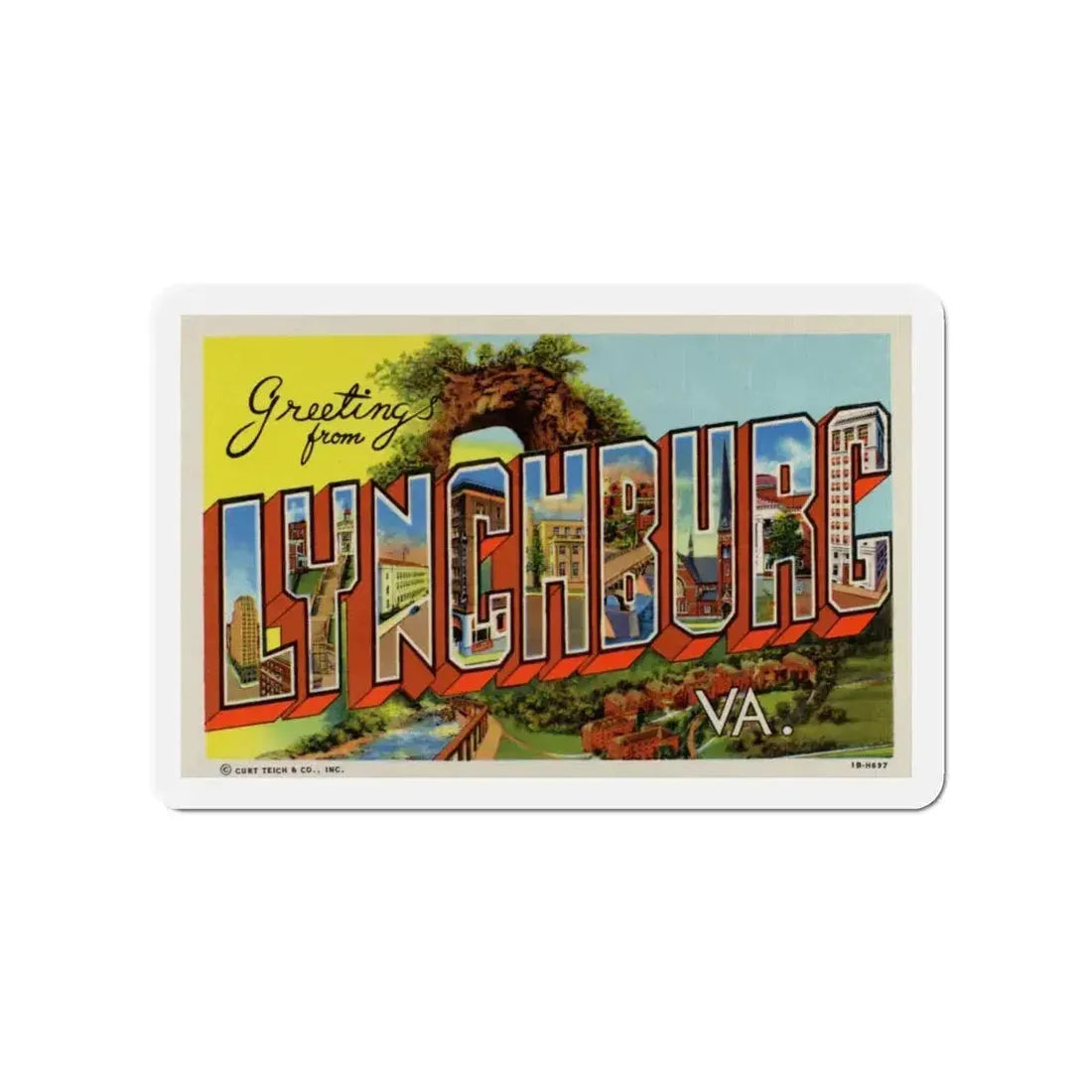 Greetings From Lynchburg VA (Greeting Postcards) Refrigerator Magnet 4 Inch - The Sticker Space