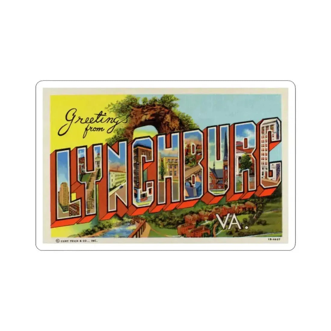 Greetings From Lynchburg VA (Greeting Postcards) STICKER Vinyl Kiss-Cut Decal 3 Inch White - The Sticker Space