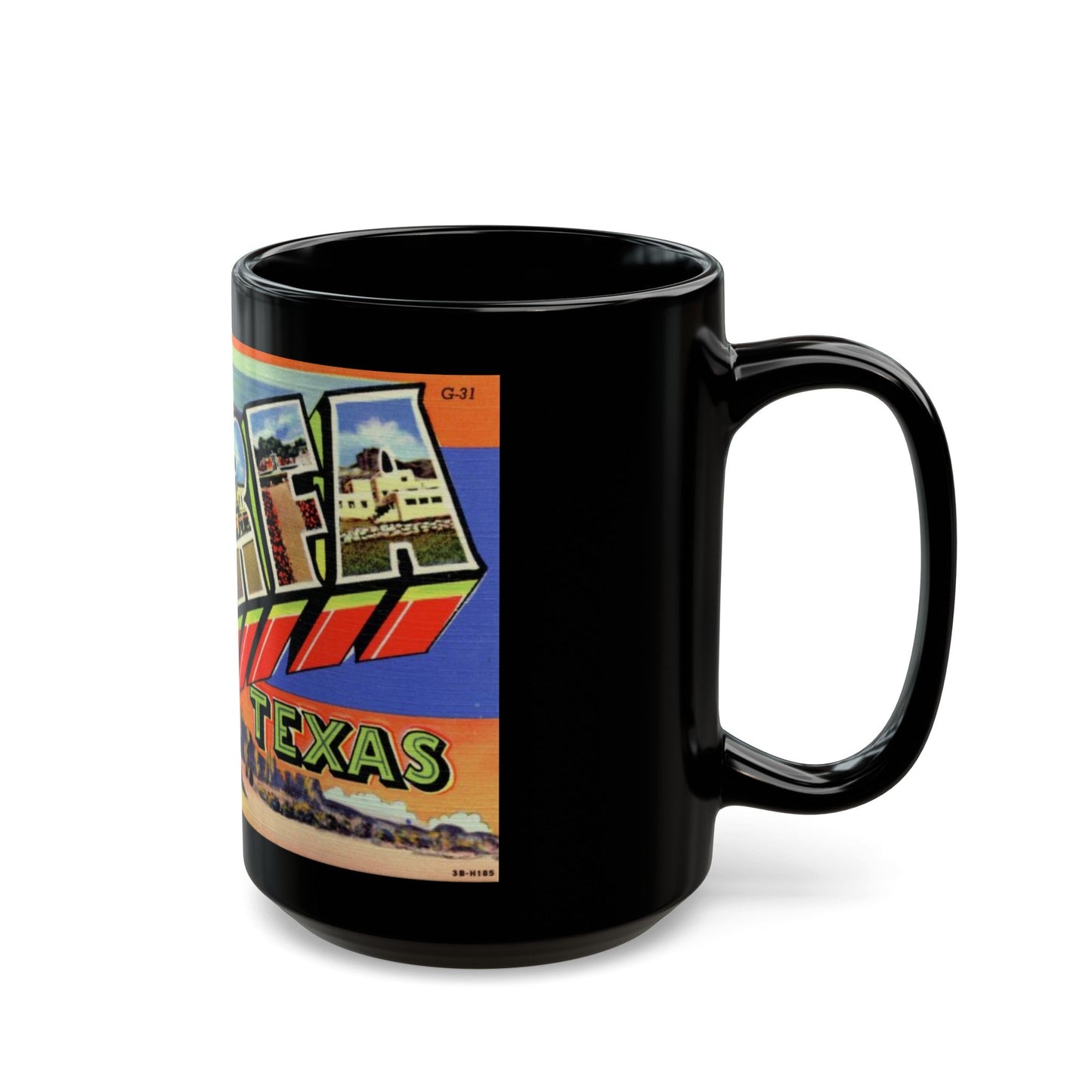 Greetings from Marfa Texas (Greeting Postcards) Black Coffee Mug-The Sticker Space