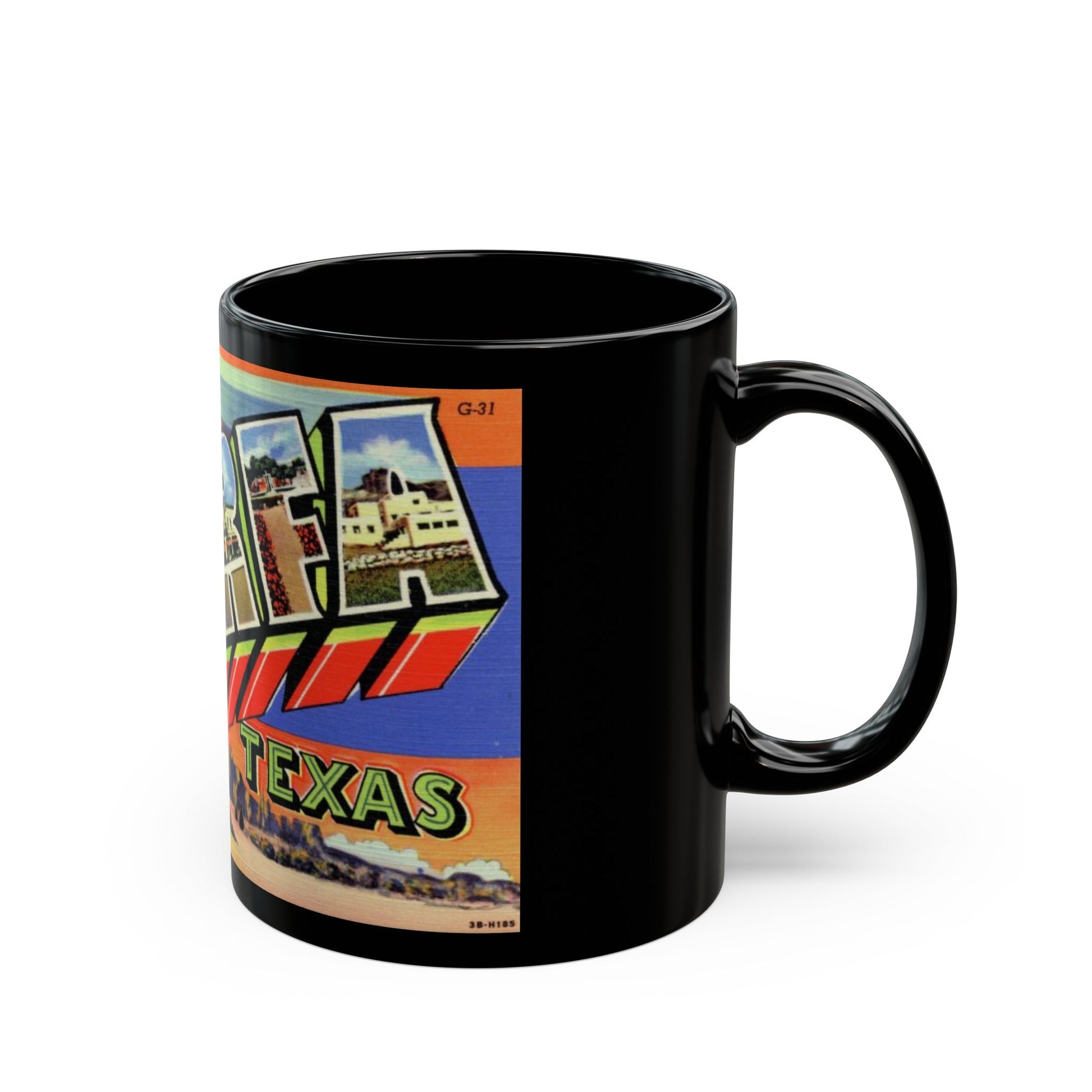 Greetings from Marfa Texas (Greeting Postcards) Black Coffee Mug-The Sticker Space