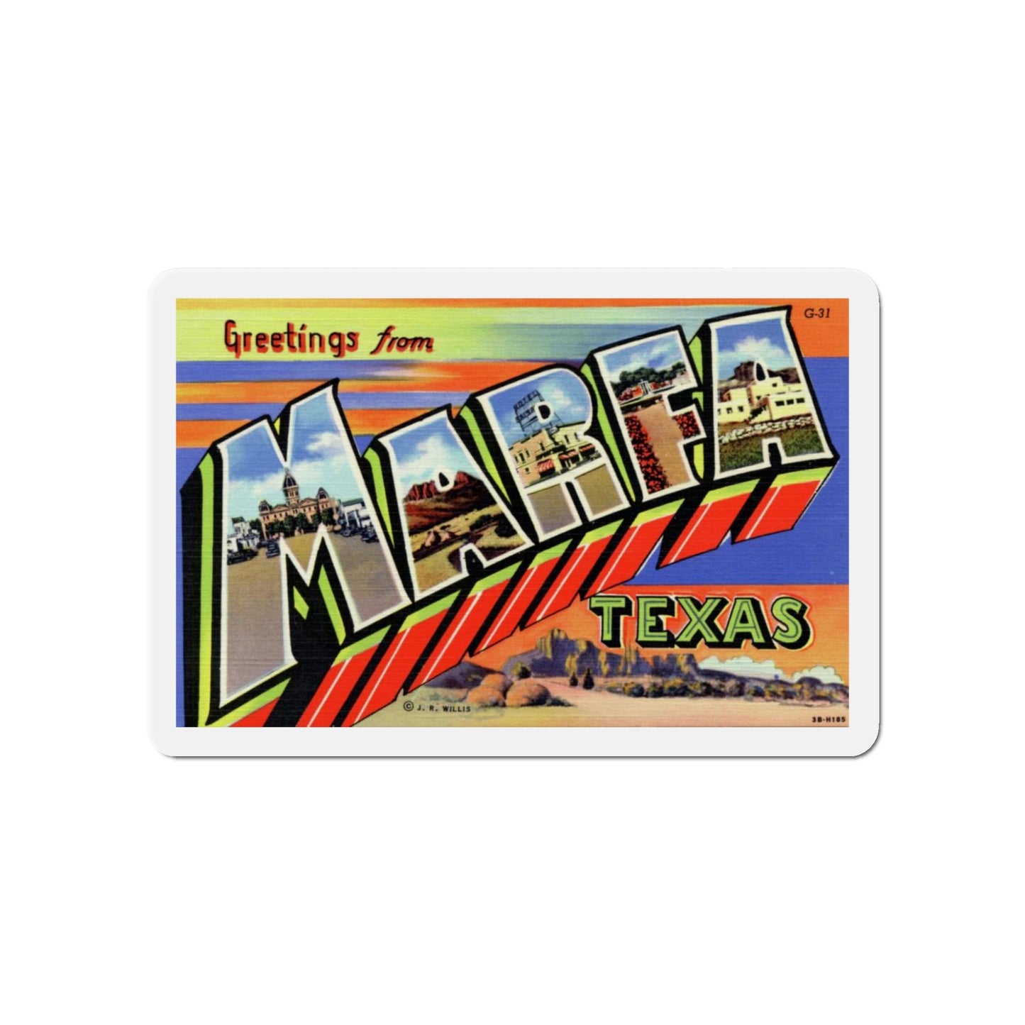 Greetings from Marfa Texas (Greeting Postcards) Die-Cut Magnet-5" x 5"-The Sticker Space