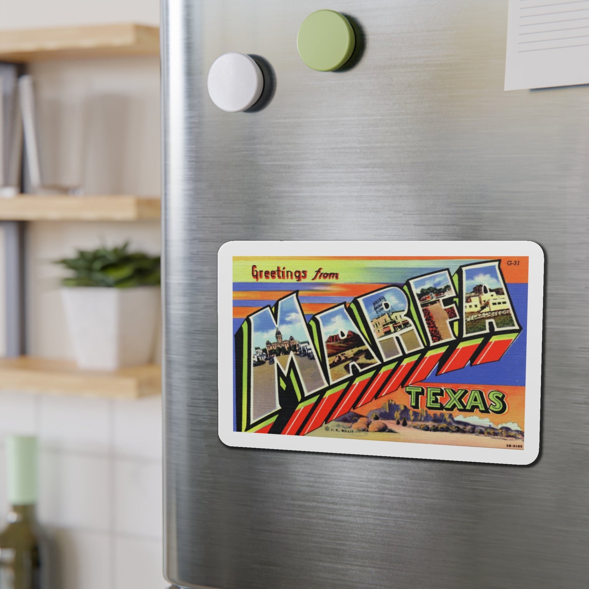 Greetings from Marfa Texas (Greeting Postcards) Die-Cut Magnet-The Sticker Space