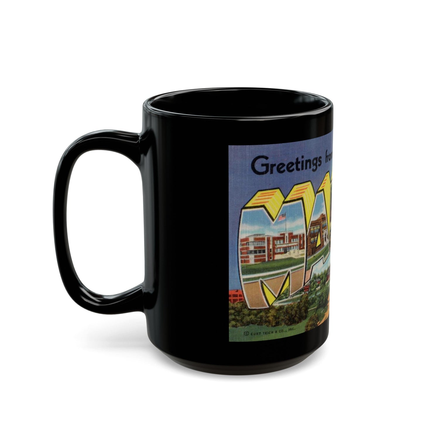 Greetings from Marion Indiana (Greeting Postcards) Black Coffee Mug-The Sticker Space