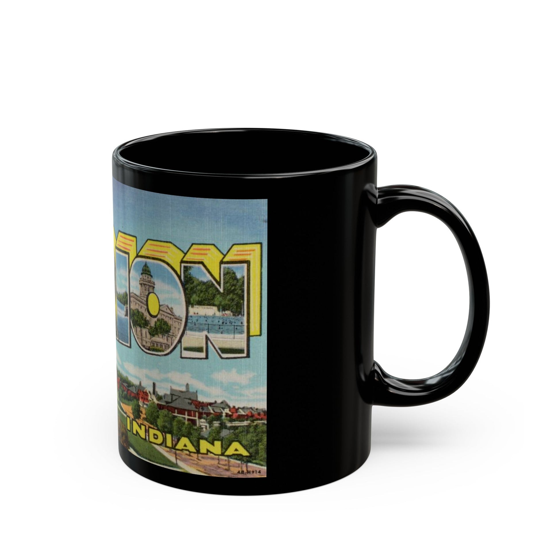 Greetings from Marion Indiana (Greeting Postcards) Black Coffee Mug-The Sticker Space