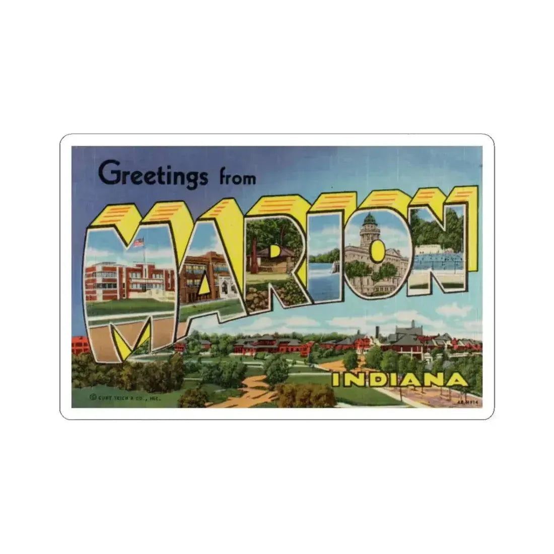 Greetings from Marion Indiana (Greeting Postcards) STICKER Vinyl Kiss-Cut Decal 3 Inch White - The Sticker Space