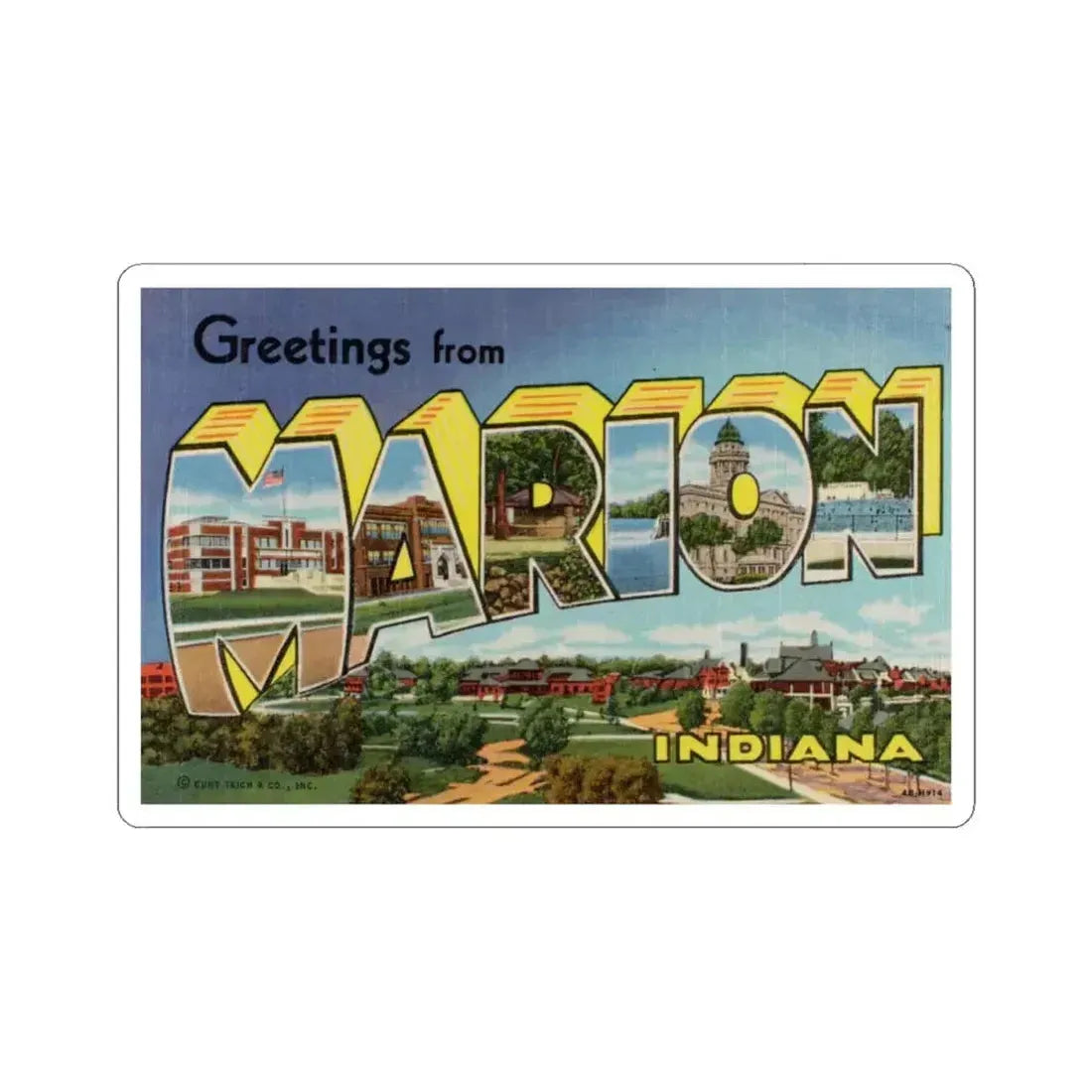Greetings from Marion Indiana (Greeting Postcards) STICKER Vinyl Kiss-Cut Decal 4 Inch White - The Sticker Space