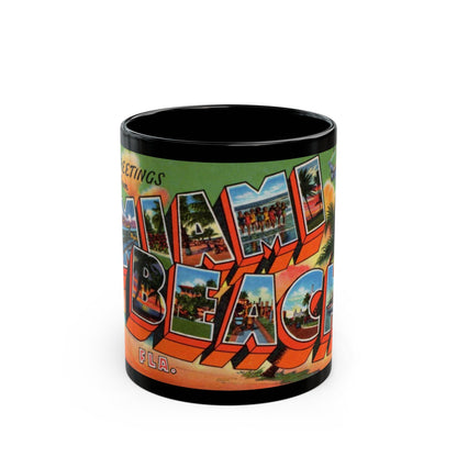 Greetings from Miami Beach Fla (Greeting Postcards) Black Coffee Mug-11oz-The Sticker Space