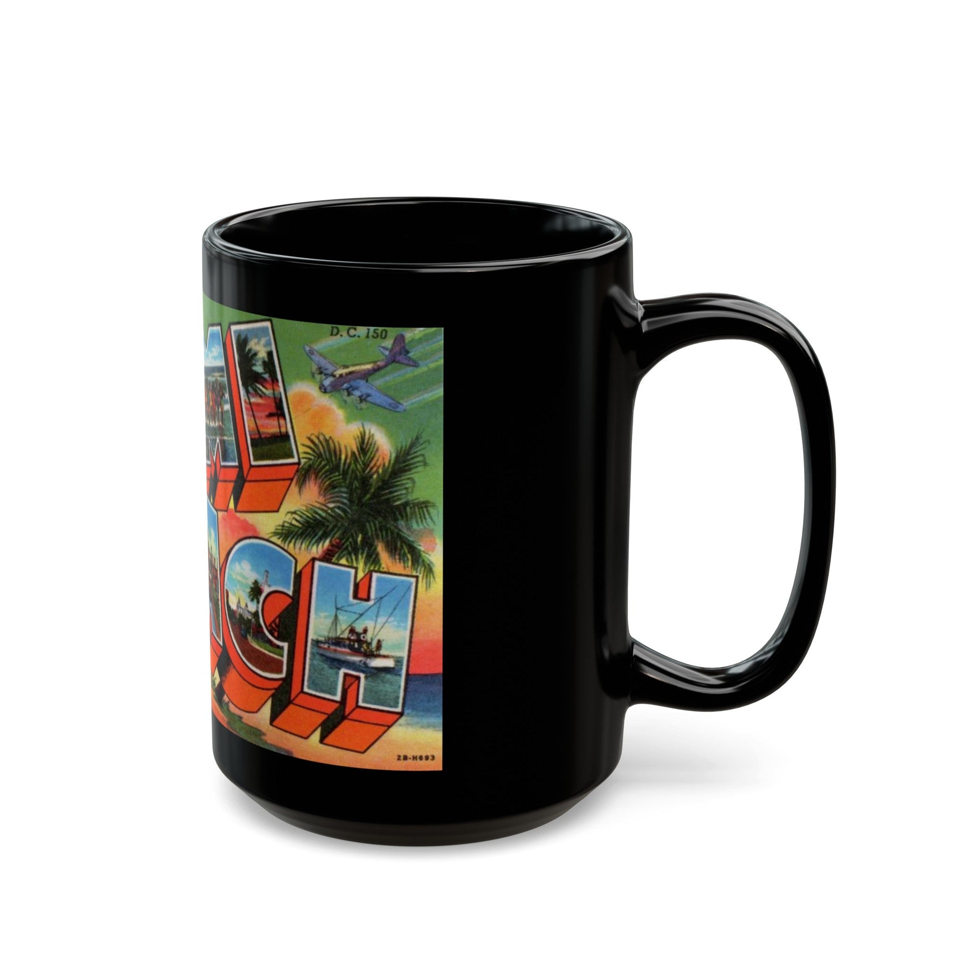 Greetings from Miami Beach Fla (Greeting Postcards) Black Coffee Mug-The Sticker Space