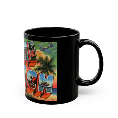 Greetings from Miami Beach Fla (Greeting Postcards) Black Coffee Mug-The Sticker Space