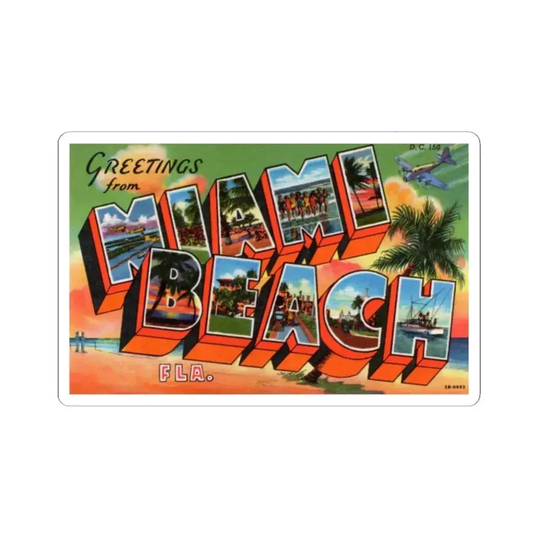 Greetings from Miami Beach Fla (Greeting Postcards) STICKER Vinyl Kiss-Cut Decal 2 Inch White - The Sticker Space