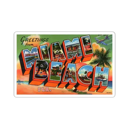 Greetings from Miami Beach Fla (Greeting Postcards) STICKER Vinyl Kiss-Cut Decal 3 Inch White - The Sticker Space