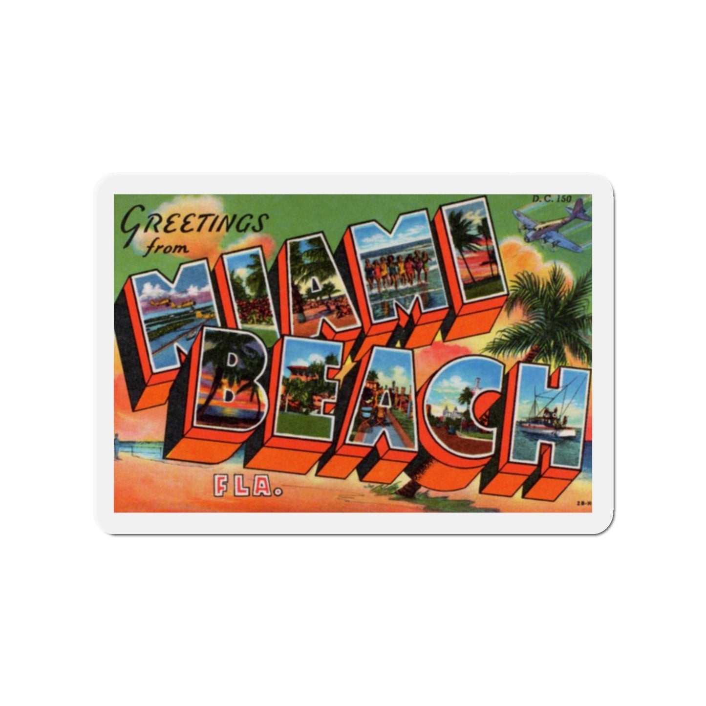 Greetings from Miami Beach Florida (Greeting Postcards) Die-Cut Magnet-2" x 2"-The Sticker Space