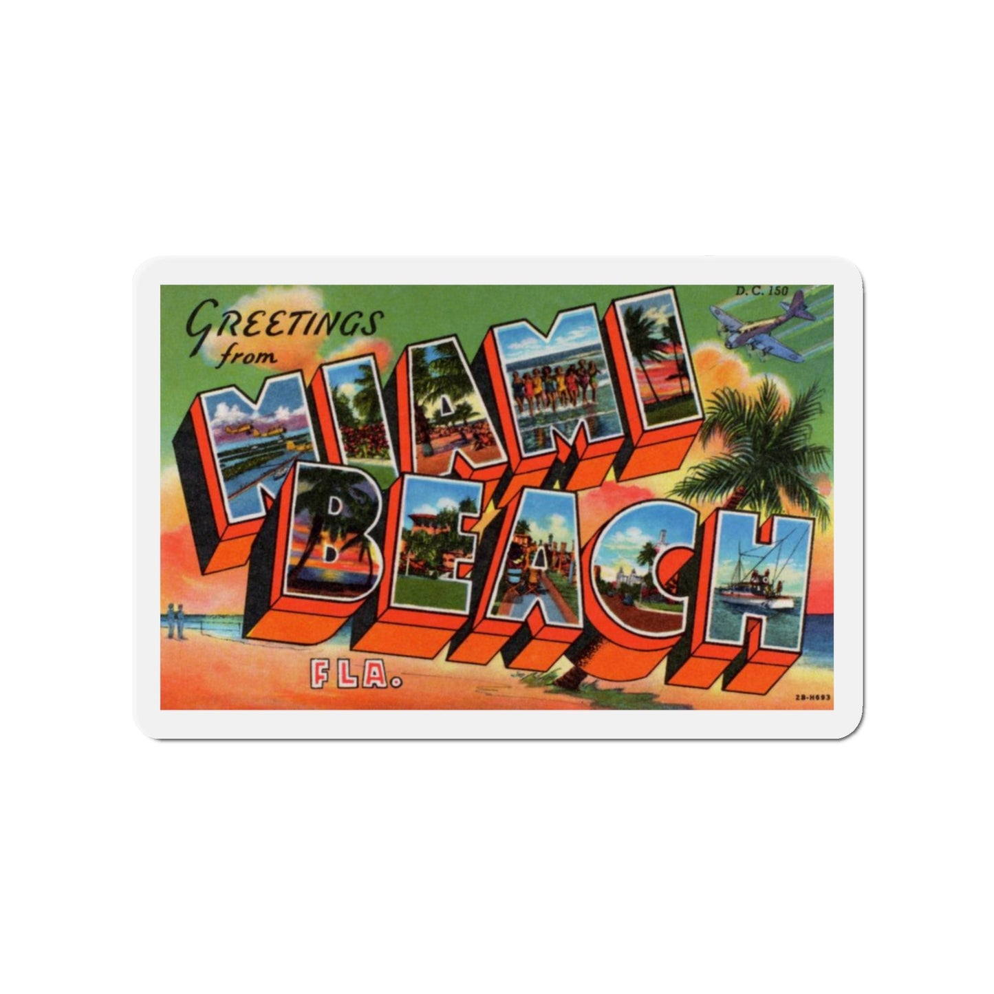 Greetings from Miami Beach Florida (Greeting Postcards) Die-Cut Magnet-3" x 3"-The Sticker Space