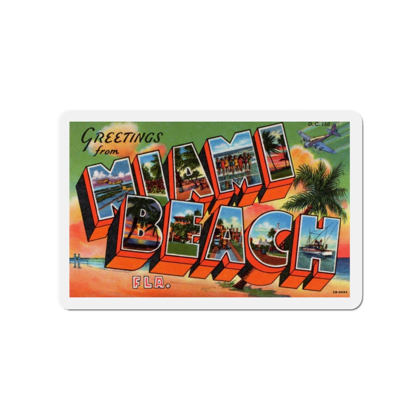 Greetings from Miami Beach Florida (Greeting Postcards) Die-Cut Magnet-4" x 4"-The Sticker Space