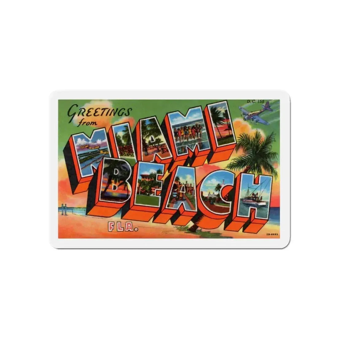 Greetings from Miami Beach Florida (Greeting Postcards) Refrigerator Magnet 5 Inch - The Sticker Space