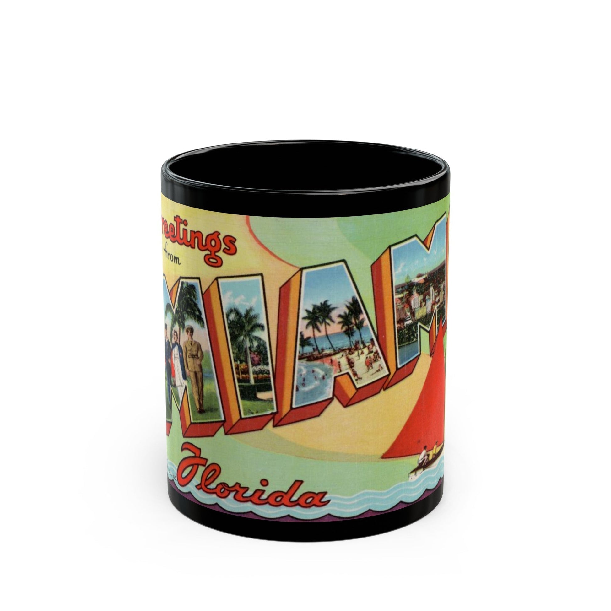 Greetings from Miami Florida (Greeting Postcards) Black Coffee Mug-11oz-The Sticker Space