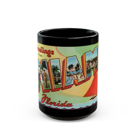 Greetings from Miami Florida (Greeting Postcards) Black Coffee Mug-15oz-The Sticker Space