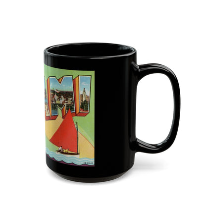 Greetings from Miami Florida (Greeting Postcards) Black Coffee Mug-The Sticker Space