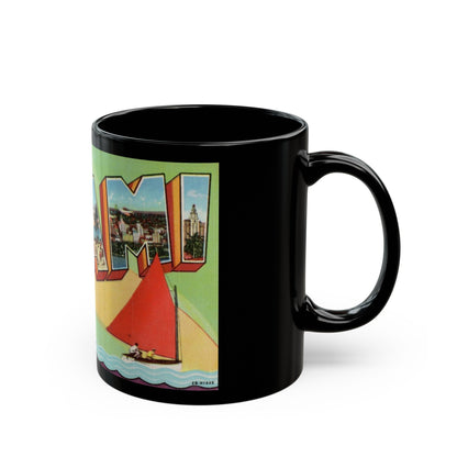 Greetings from Miami Florida (Greeting Postcards) Black Coffee Mug-The Sticker Space