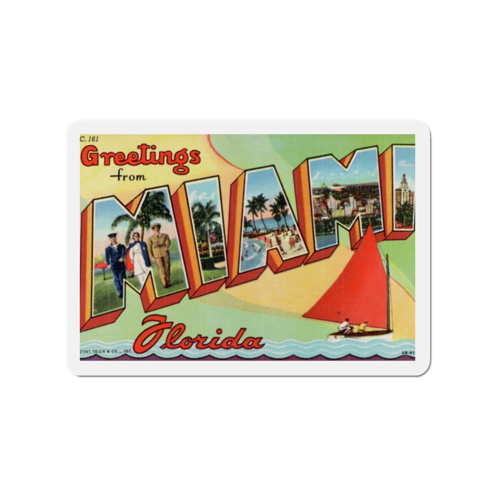 Greetings from Miami Florida (Greeting Postcards) Die-Cut Magnet-2" x 2"-The Sticker Space