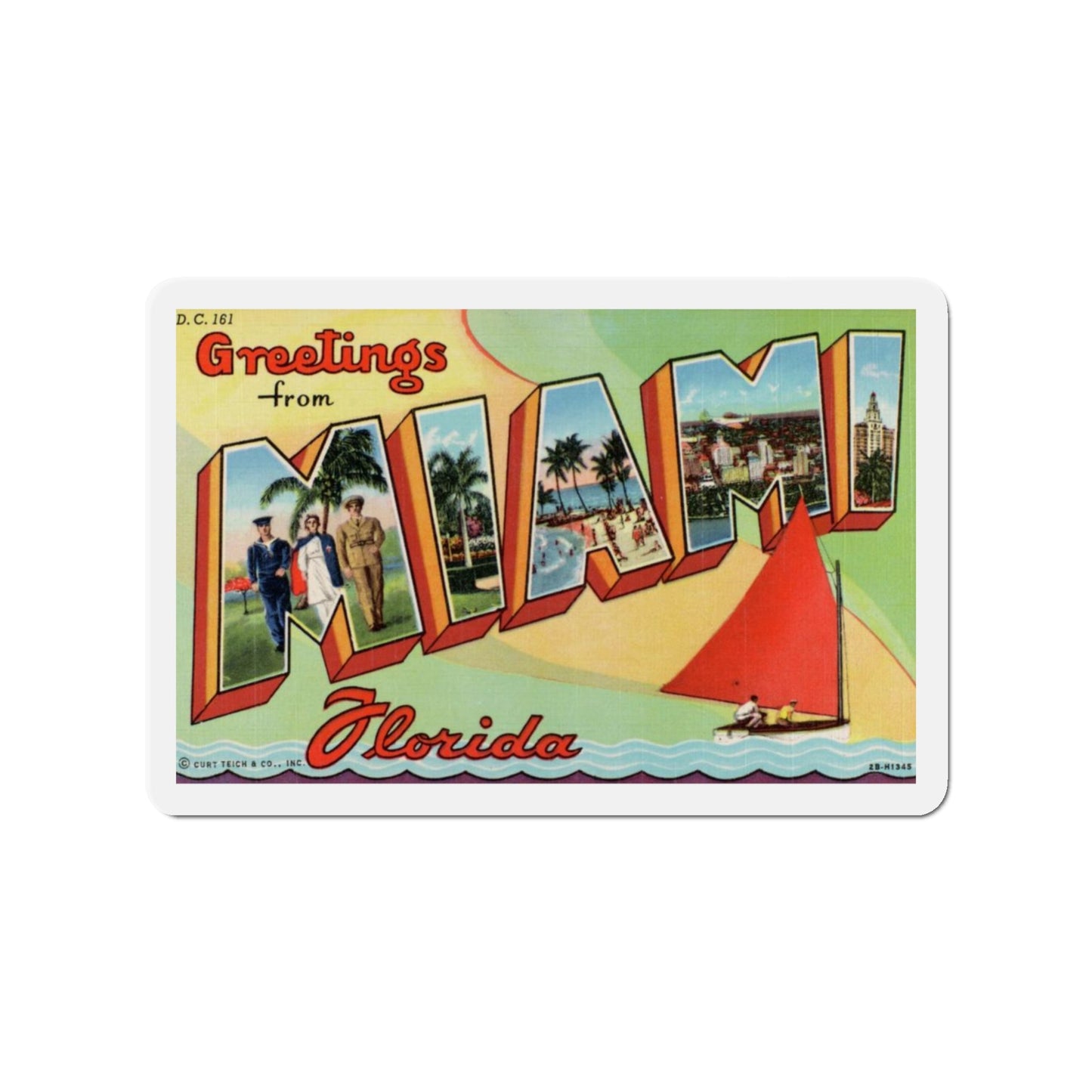 Greetings from Miami Florida (Greeting Postcards) Die-Cut Magnet-3" x 3"-The Sticker Space