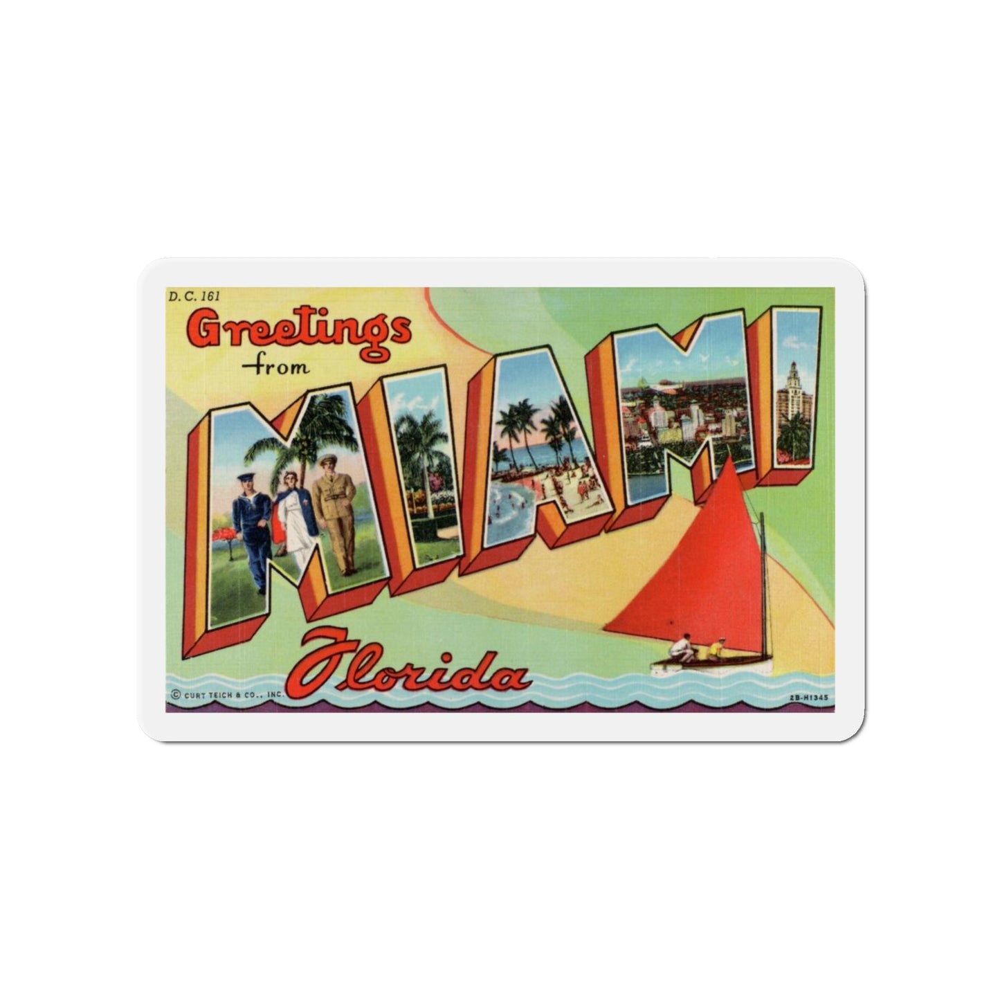 Greetings from Miami Florida (Greeting Postcards) Die-Cut Magnet-4" x 4"-The Sticker Space