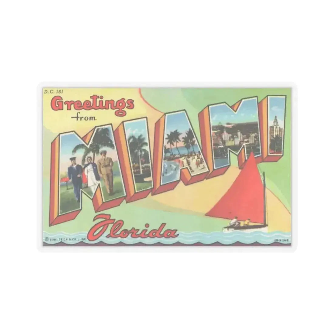 Greetings from Miami Florida (Greeting Postcards) STICKER Vinyl Kiss-Cut Decal 4 Inch Transparent - The Sticker Space