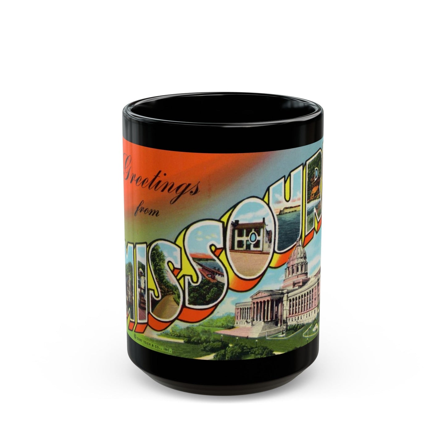 Greetings from Missouri (Greeting Postcards) Black Coffee Mug-15oz-The Sticker Space