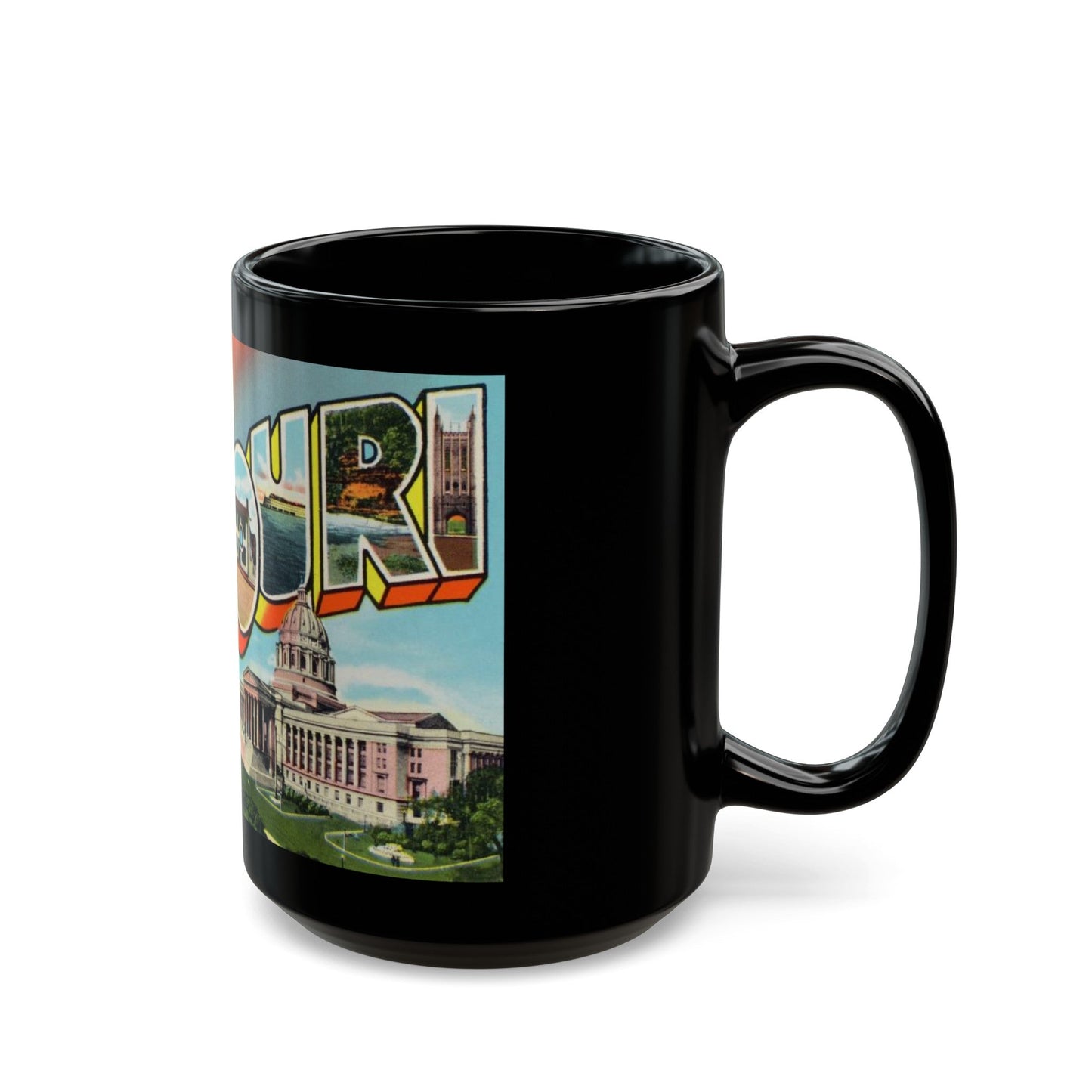 Greetings from Missouri (Greeting Postcards) Black Coffee Mug-The Sticker Space