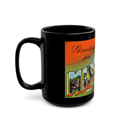 Greetings from Missouri (Greeting Postcards) Black Coffee Mug-The Sticker Space