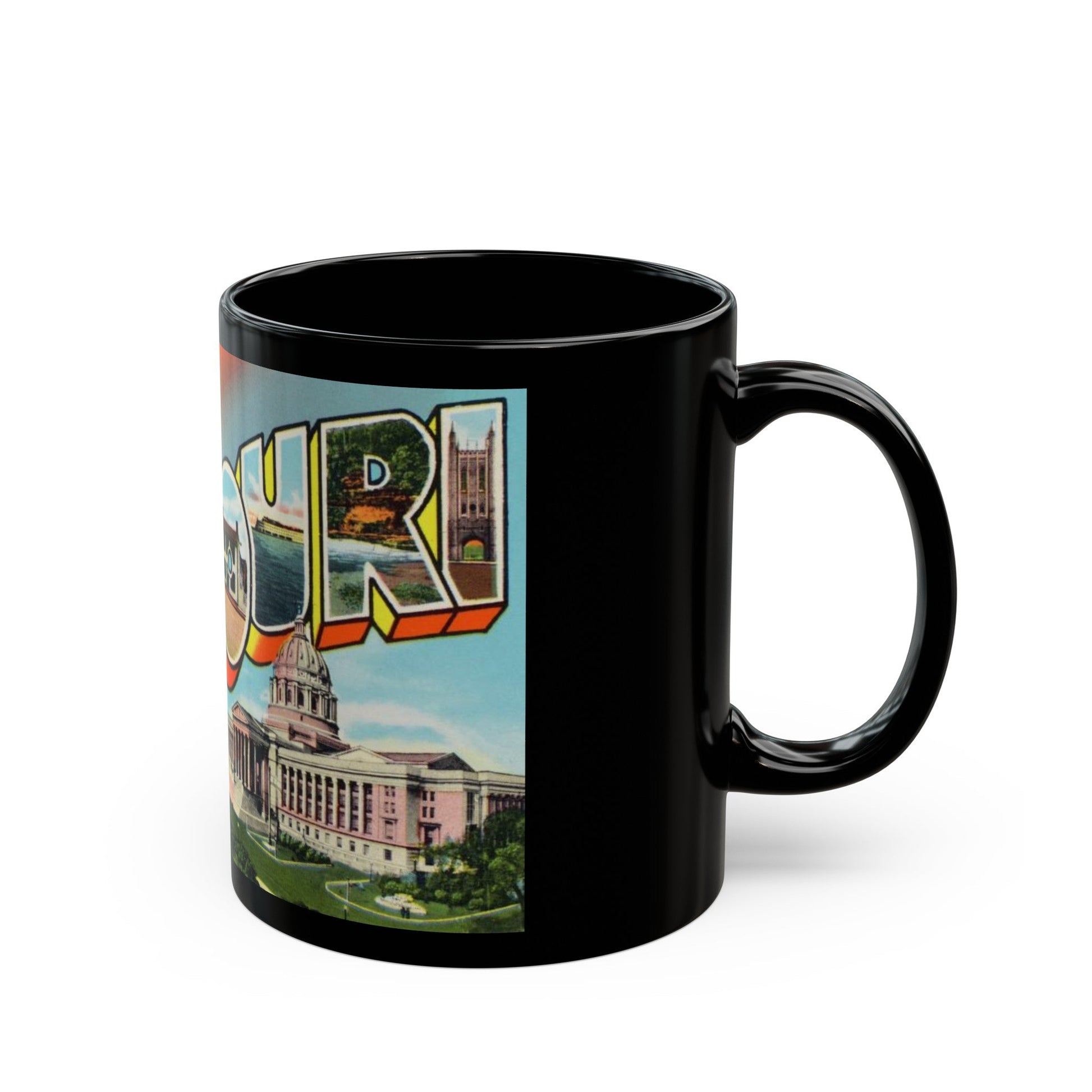 Greetings from Missouri (Greeting Postcards) Black Coffee Mug-The Sticker Space