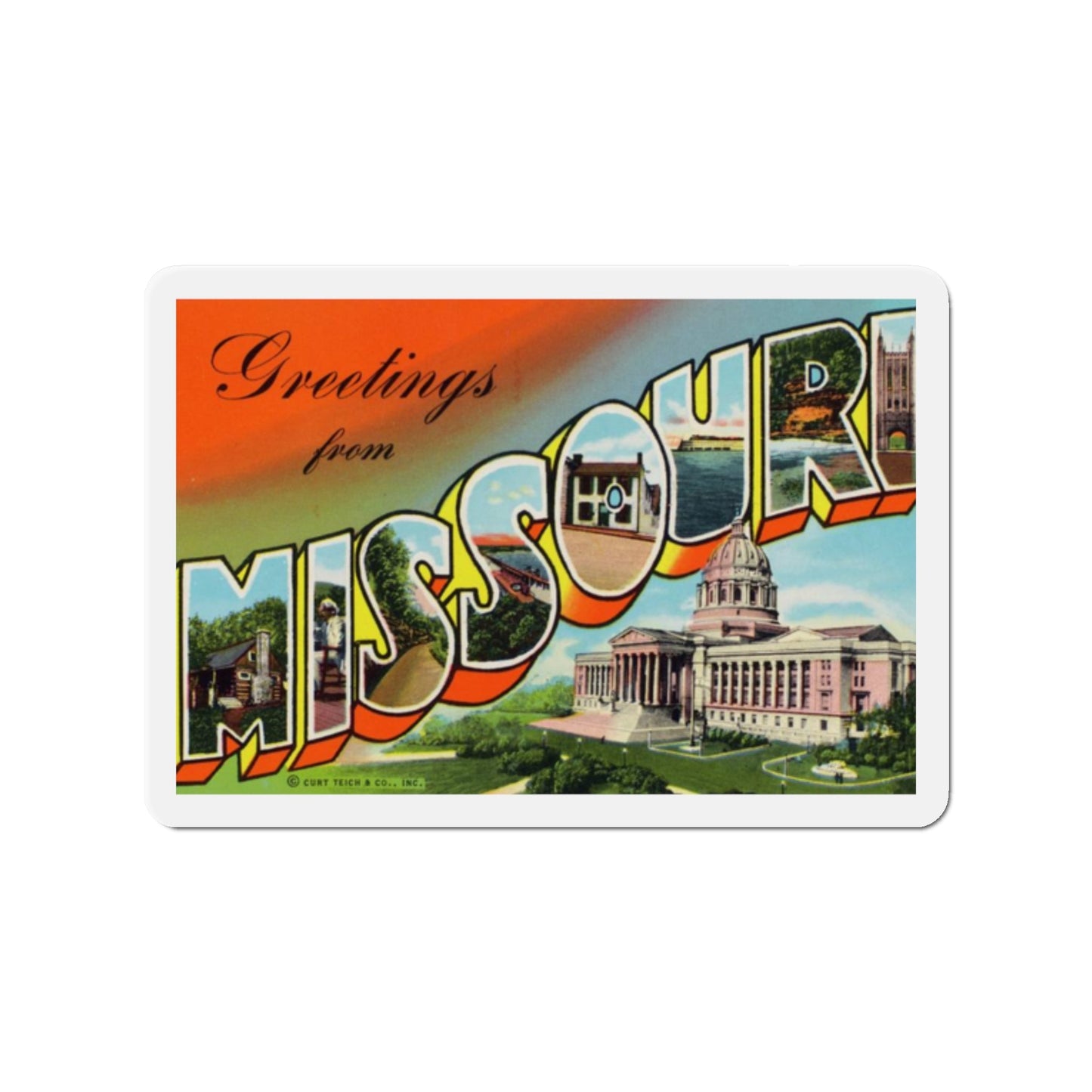 Greetings from Missouri (Greeting Postcards) Die-Cut Magnet-2" x 2"-The Sticker Space