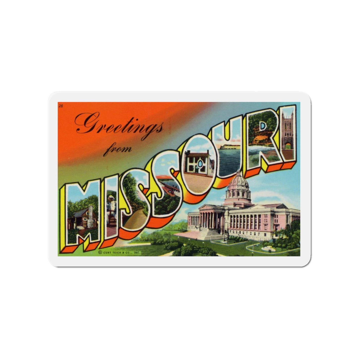 Greetings from Missouri (Greeting Postcards) Die-Cut Magnet-3" x 3"-The Sticker Space