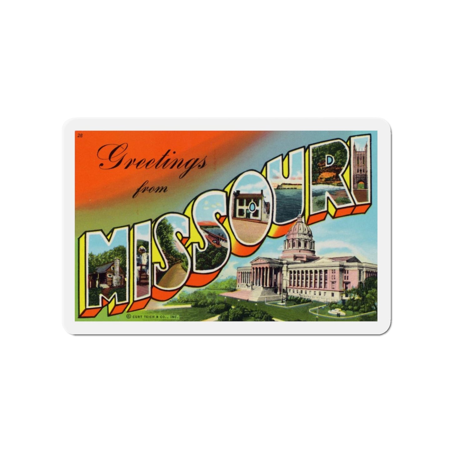 Greetings from Missouri (Greeting Postcards) Die-Cut Magnet-4" x 4"-The Sticker Space