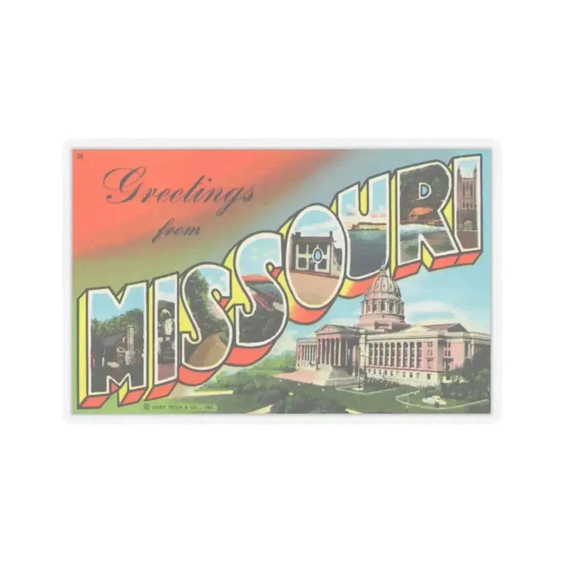Greetings from Missouri (Greeting Postcards) STICKER Vinyl Kiss-Cut Decal 2 Inch Transparent - The Sticker Space