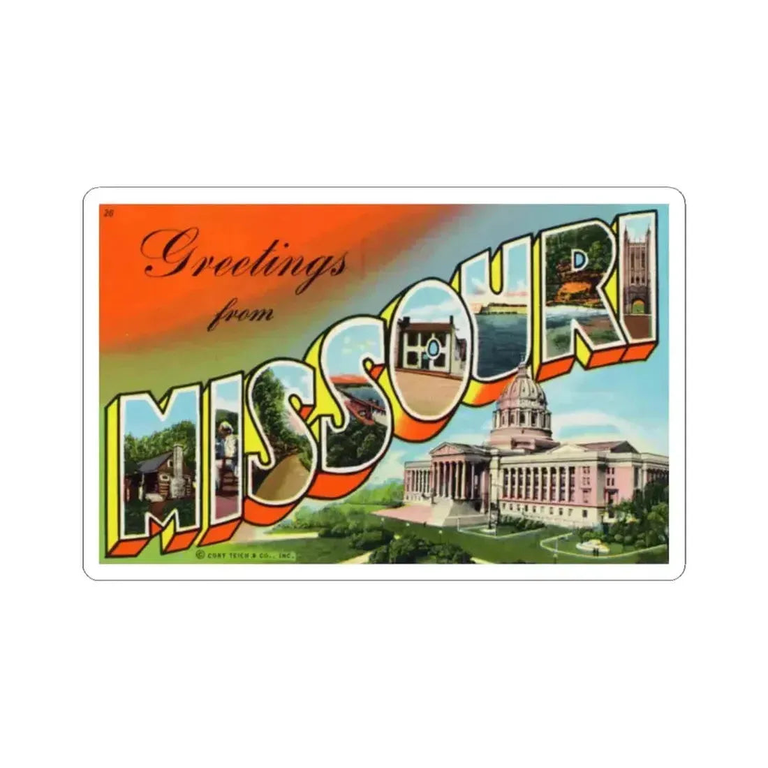 Greetings from Missouri (Greeting Postcards) STICKER Vinyl Kiss-Cut Decal 2 Inch White - The Sticker Space