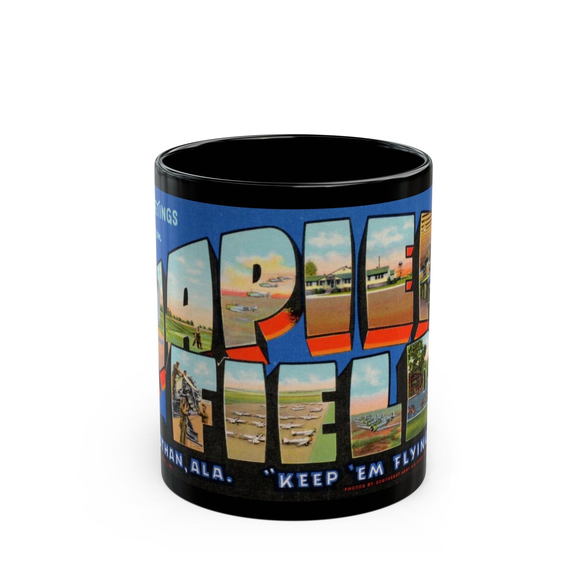 Greetings from Napier Field (Greeting Postcards) Black Coffee Mug-11oz-The Sticker Space