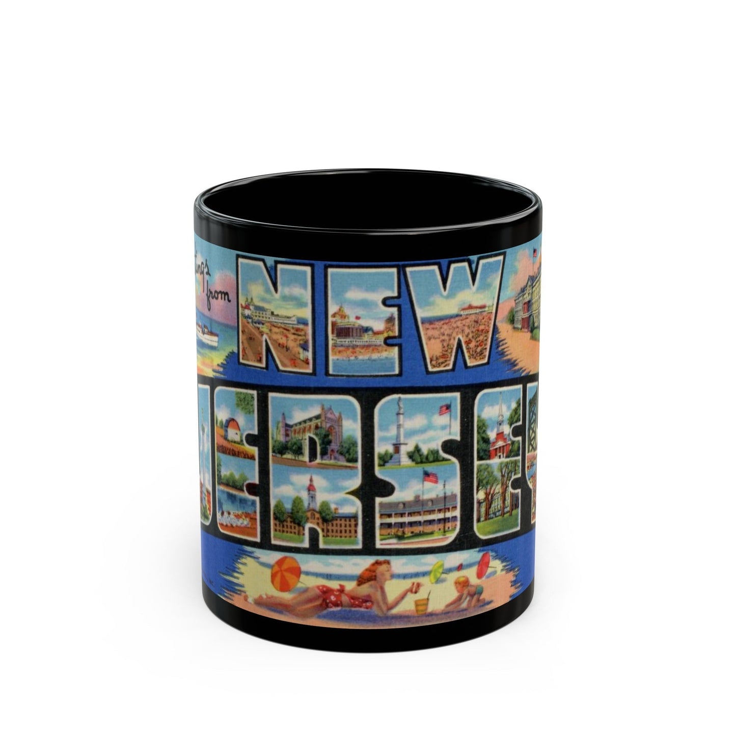 Greetings from New Jersey (Greeting Postcards) Black Coffee Mug-11oz-The Sticker Space