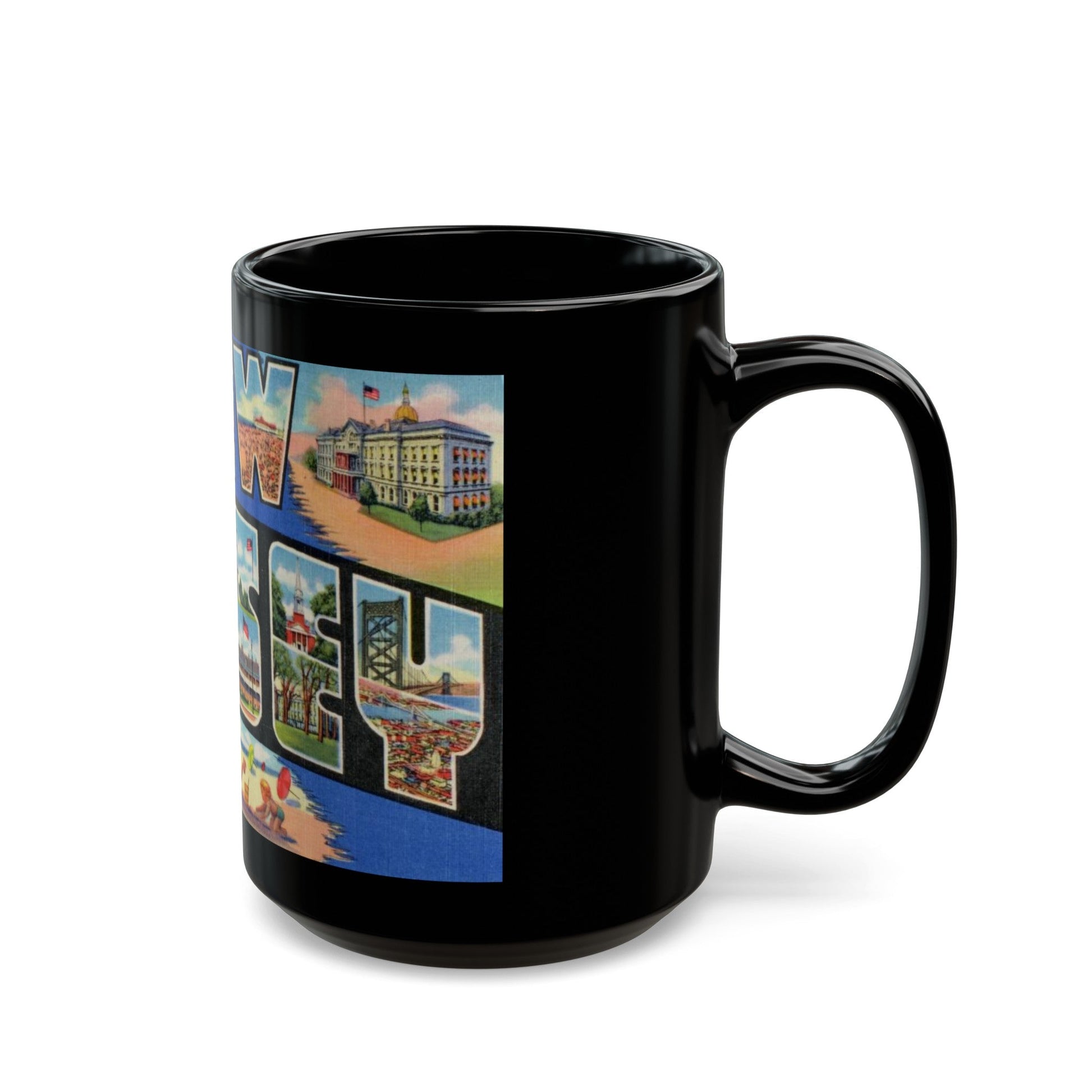 Greetings from New Jersey (Greeting Postcards) Black Coffee Mug-The Sticker Space