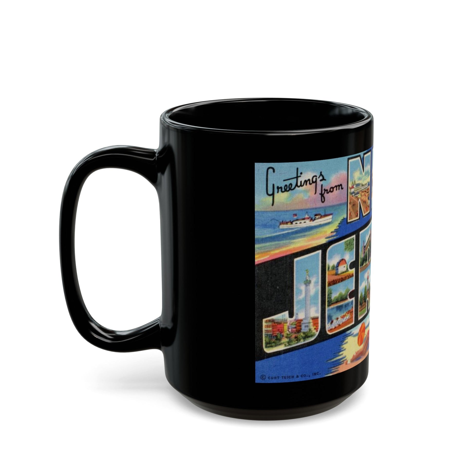 Greetings from New Jersey (Greeting Postcards) Black Coffee Mug-The Sticker Space