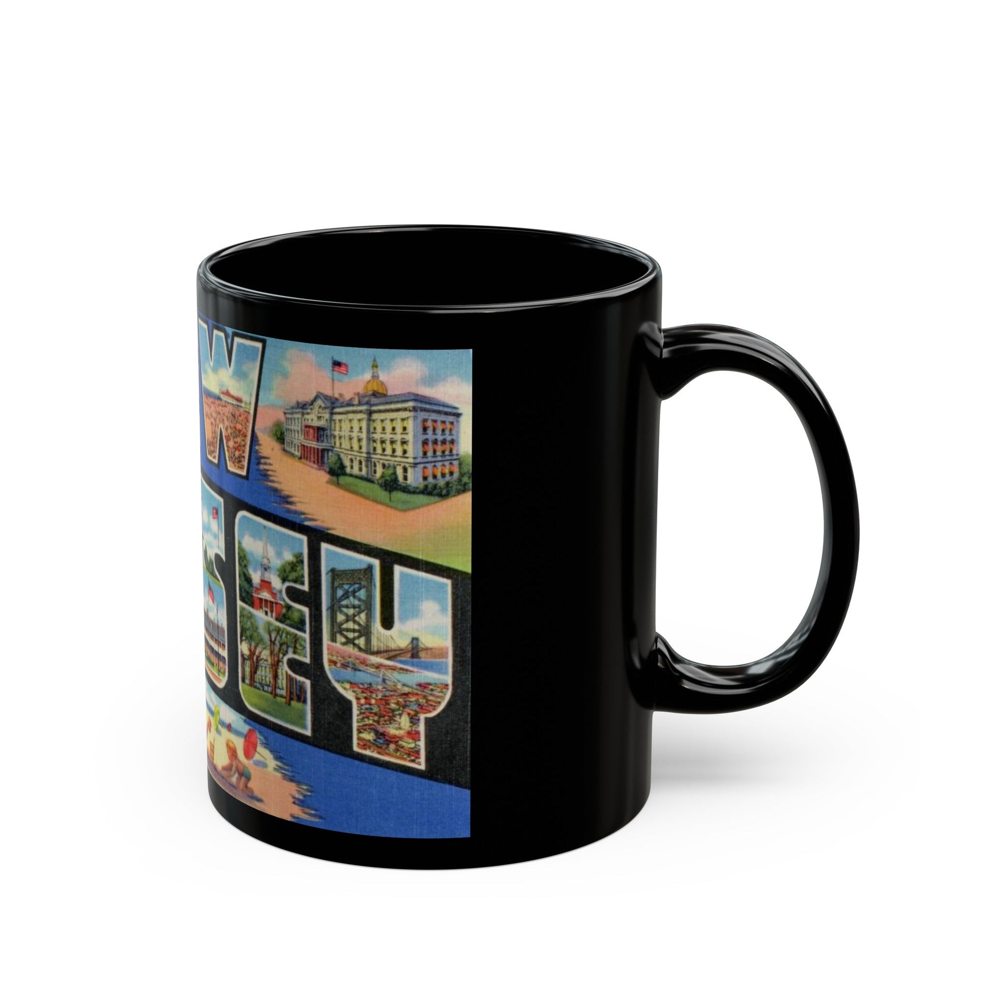 Greetings from New Jersey (Greeting Postcards) Black Coffee Mug-The Sticker Space