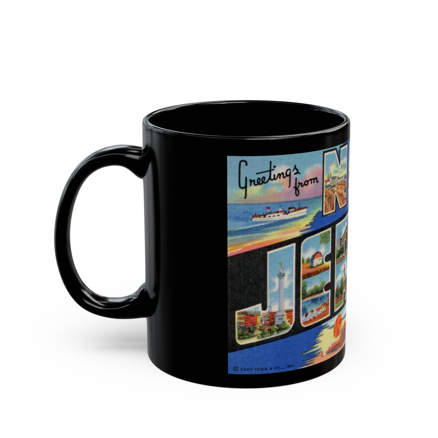 Greetings from New Jersey (Greeting Postcards) Black Coffee Mug-The Sticker Space