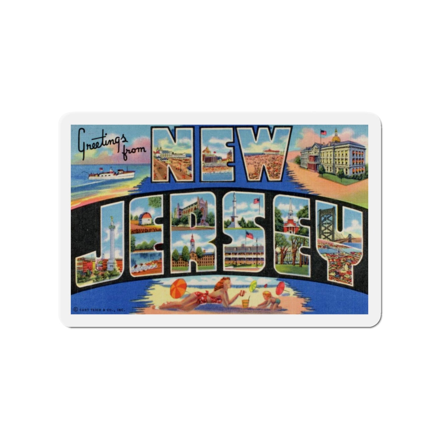 Greetings from New Jersey (Greeting Postcards) Die-Cut Magnet-3" x 3"-The Sticker Space