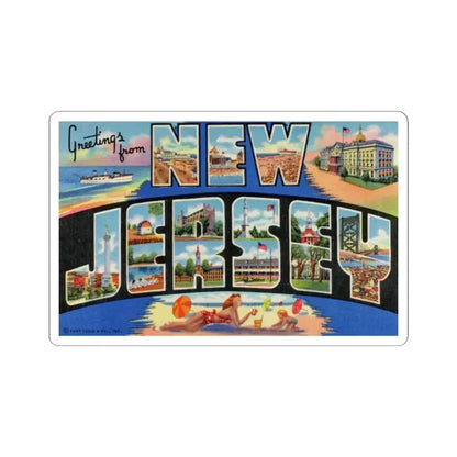 Greetings from New Jersey (Greeting Postcards) STICKER Vinyl Kiss-Cut Decal 4 Inch White - The Sticker Space