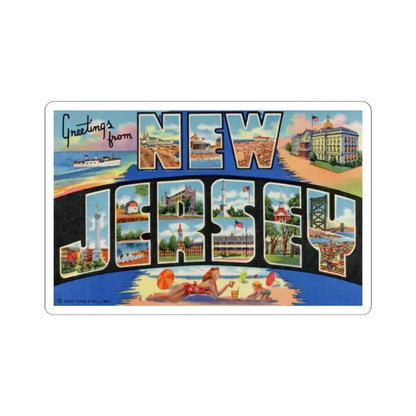 Greetings from New Jersey (Greeting Postcards) STICKER Vinyl Kiss-Cut Decal 6 Inch White - The Sticker Space