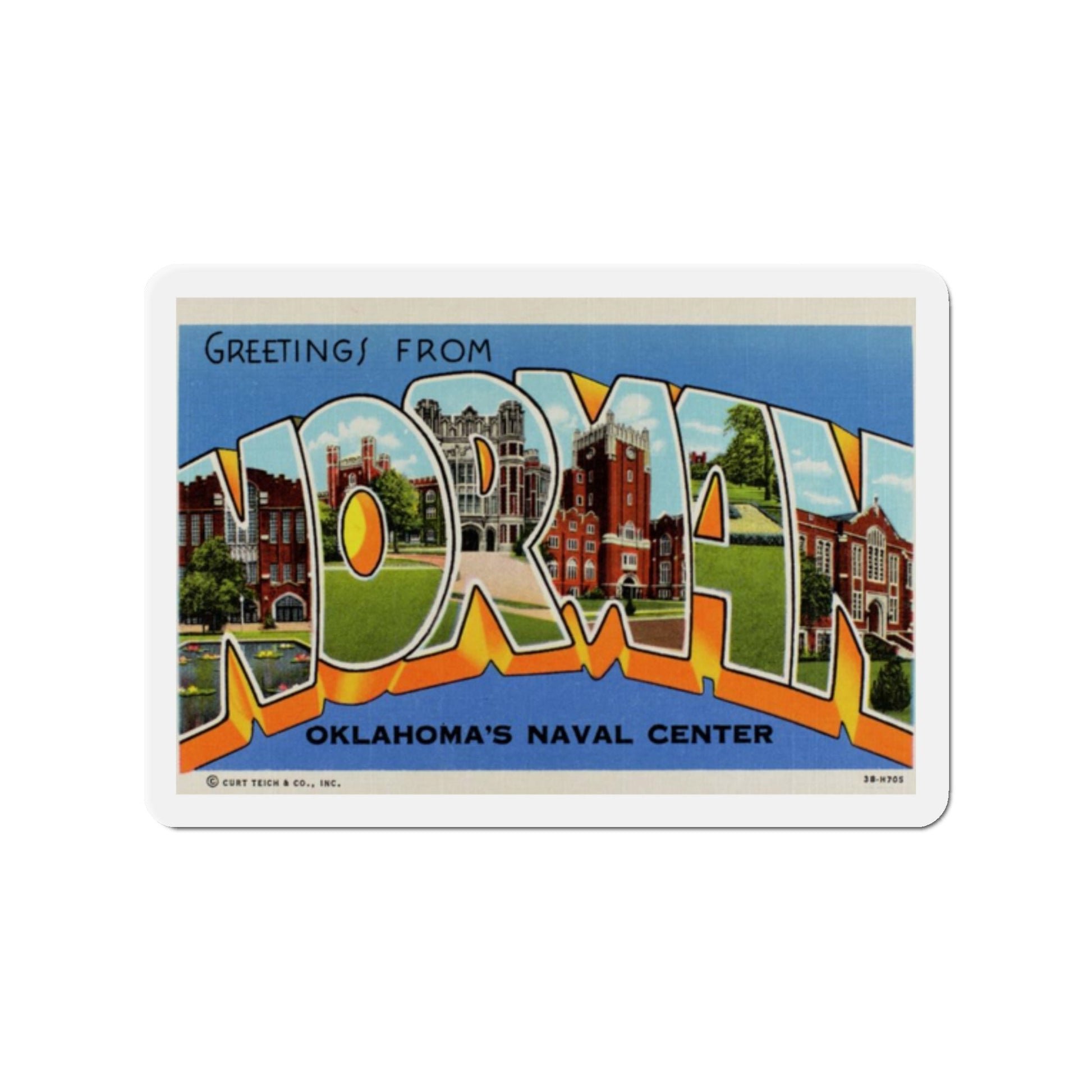 Greetings from Norman Oklahomas Naval Center (Greeting Postcards) Die-Cut Magnet-2" x 2"-The Sticker Space