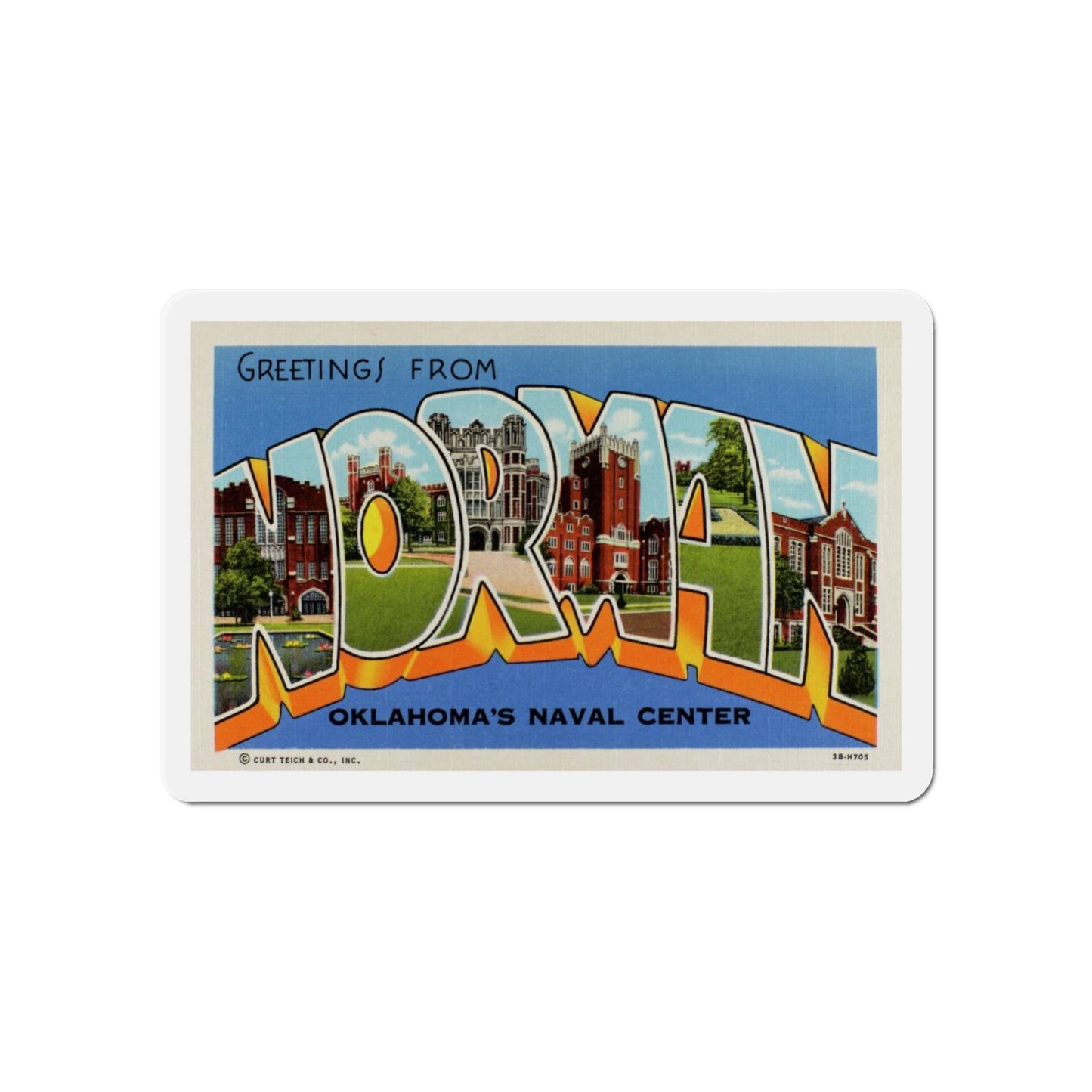 Greetings from Norman Oklahomas Naval Center (Greeting Postcards) Die-Cut Magnet-6 × 6"-The Sticker Space