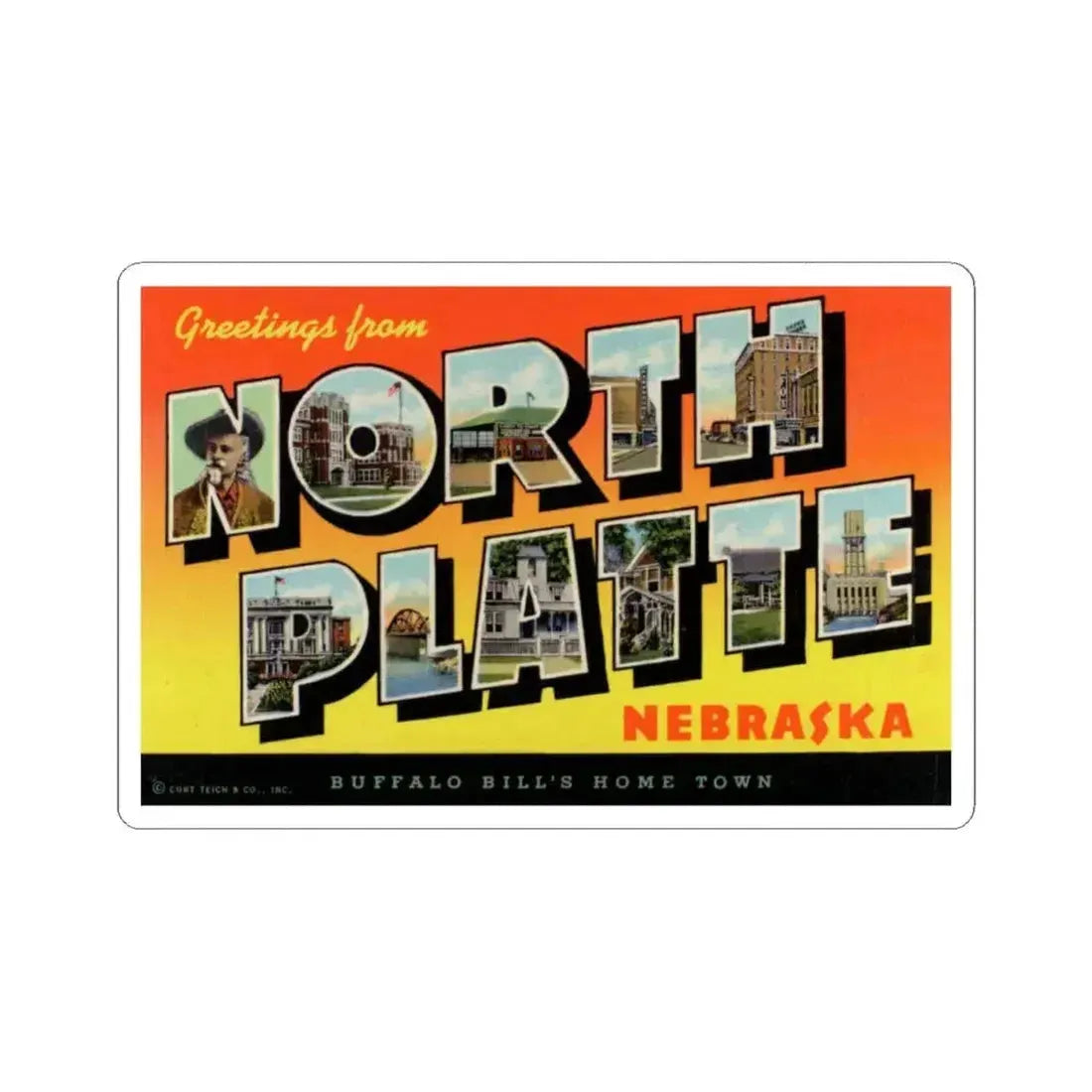 Greetings from North Platte Nebraska Buffalo Bills home town (Greeting Postcards) STICKER Vinyl Kiss-Cut Decal 4 Inch White - The Sticker Space