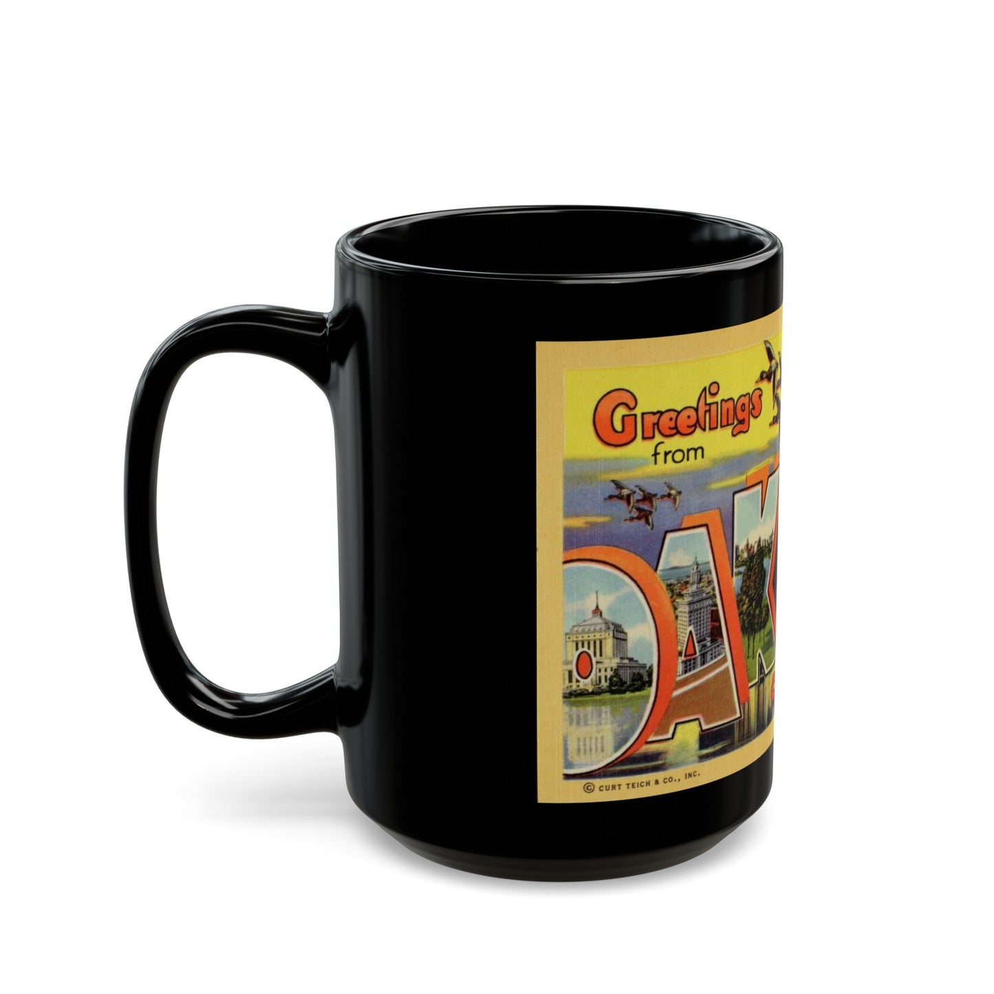 Greetings from Oakland California (Greeting Postcards) Black Coffee Mug-The Sticker Space